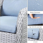 HUMMUH 5 Pieces Outdoor Furniture Patio Furniture Set Wicker Swivel Patio Chairs with 2 Seater Outdoor Sectional Sofa/Patio Loveseat with Ottomans(Light Grey/Light Blue)