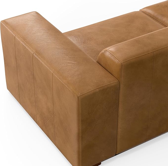 SIMPLIHOME Rex Left Corner Sectional Modular Sofa and Ottoman Set in Full-Grain Genuine Leather, Sienna, 116-inch-wide L-Shaped Leather Sofa and Matching 34-inch-Wide Table Ottoman for Living Room