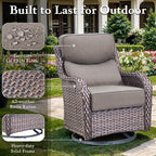 Luxury High Back Outdoor Furniture with 6-inch Extra Thick Cushions, Patio Furniture Set with Swivel Chairs, 7 PCS Wicker Conversation Set for Yard, Deck, Poolside, Brown/Grey