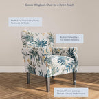 BELLEZE Modern Accent Chair, High Back Armchair, Upholstered Wingback Side Chair, Padded Single Sofa with Wooden Legs for Living Room, Bedroom - Green Blue Floral