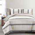 Lush Decor Farmhouse Stripe Reversible Cotton Comforter Set, 3 Piece Set, King, Black - Cozy Farmhouse Bedding Set - Rustic Decor - Striped Comforter - Modern Farmhouse Bedroom Decor