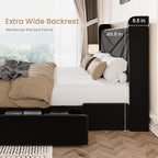 SHA CERLIN Full Size Bed Frame with 3 Drawers, USB & Type-C Charging Ports, Velvet Upholstered Platform Bed with Modern Geometric Wingback Storage Headboard, No Box Spring Needed, Easy Assembly, Black