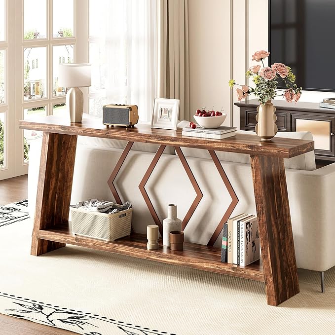 LITTLE TREE 70.9-Inch Console Table, Long Sofa Table Behind Couch, Farmhouse Console with Shelf for Entryway, Living Room, Hallway
