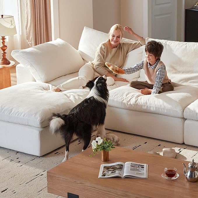 Modular Sectional Sofa, 110.2" L Shaped Modern Sofa Modular Sectional Cloud Couch with Ottoman, Modern Cloud Sectional Couches for Living Room, Deep Seat Sofa with Washable Cover