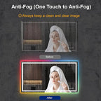 Awoco LED Bathroom Mirror, 55" x 36 Vanity Mirror with 8 Colors RGB Backlit and 3 Colors Front Light, Dimmable Anti-Fog Lighted Mirror, Memory Function, for Bathroom Wall