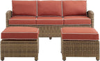 Crosley Furniture Bradenton 3-Piece Outdoor Sofa Patio Furniture Set, Wicker Conversation Sets for Porch, Brown with Sangria Cushions