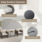 Ypati 3-Piece Handwoven Rattan Patio Conversation Set, Aluminum Frame with All Weather Coating, for Porch, Balcony, Garden, 2 Comfortable Chairs with Coffee Table, Black & White, Designed by Eureka