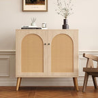Rattan Storage Cabinet, 2-Door Boho Sideboard in Oak, Adjustable Shelf, Elegant Rattan Buffet Cabinet with Storage for Stylish Home Organization 31.5" Oak