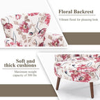 Floral Accent Chair Set of 2, Upholstered Living Room Chairs with Solid Wood Legs, Mid Century Modern Velvet High Back Armchair for Bedroom, Living Room, Pink