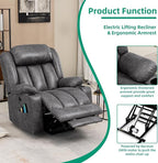VIVIJASON Tall Man Large Power Lift Recliner Chair with Massage and Heat for Elderly, Overstuffed Wide Electric Lift Recliner with Extended Footrest, 2 Cup Holder, Side Pockets & USB Ports (Grey)