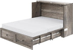 Full Murphy Bed with 6" White Tri-Fold Memory Foam Mattress, Storage Drawer & Charging Station, Space-Saving Design for Home Office or Guest Room, Rustic Grey