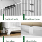 Fluted Dresser with 7 Drawers, 58" Wide Modern Chest of Drawers with Metal Handle, Wooden Dresser TV Stand, Wood Closet Clothes Storage Organizer for Bedroom, Living Room, Hallway, Solid White