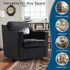 Pia Ricco Set of 2: Modern Oversized Faux Leather Swivel Accent Chairs w/Removable Covers for Living Room, Reception Value Pack,Black