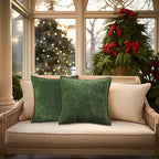 decorUhome Christmas Chenille Soft Throw Pillow Covers 12x20 Set of 2, Lumbar Velvet Farmhouse Neutral Decorative Euro Fall Pillow Covers with Stitched Edge for Couch Sofa Bed Home Decor, Forest Elf