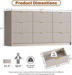 Beige Dresser for Bedroom, Modern Dresser with 9 Drawers and Smooth Slides, Wide Chest of Drawers with Golden Handles for Bedroom, Living Room, Closet, 15.7" D x 63" W x 31.5" H