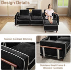 112" 3 Seater Cloud Couch with Ottoman,Modular Sectional L Shaped Sofa with Armrests Wooden Legs,Oversized Deep Seat Comfy Thicked Cushion Upholstered Sofa for Living Room Bedroom,Black