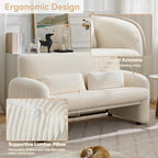 Corduroy Accent Living Room Sets, Modern Upholstered Love Seat with 2 Accent Chairs, Wide Comfy Leisure Chair Sets for Bedroom, Office, White