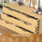 Boho Fluted 6 Drawer Dresser for Bedroom, Chest of Drawers with Solid Wood Legs, Modern Dresser Chest Cabinet Organizer with Golden Handles, Beside Table for Closet, Hallway, Bedroom