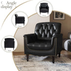 Pia Ricco Faux Leather Armchair Set of 2, Modern Accent Chairs with Nailhead Trim and Solid Wood Legs, Upholstered Comfort for Living Room, Office, Bedroom - Black