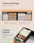 SONGMICS Mazie Collection - Storage Ottoman Bench, Foldable Foot Rest, 15 x 43 x 15 Inches, End of Bed Bench, Storage Chest, Load 660 lb, Living Room, Bedroom, Entryway, Apricot ULSF277O01