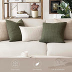 Foindtower Set of 2 Decorative Linen Check Throw Pillow Covers Neutral Farmhouse Vintage Cushion Covers Modern Boho Home Decor for Sofa Chair Couch Bedroom Living Room,22×22 Inch,Natural Linen