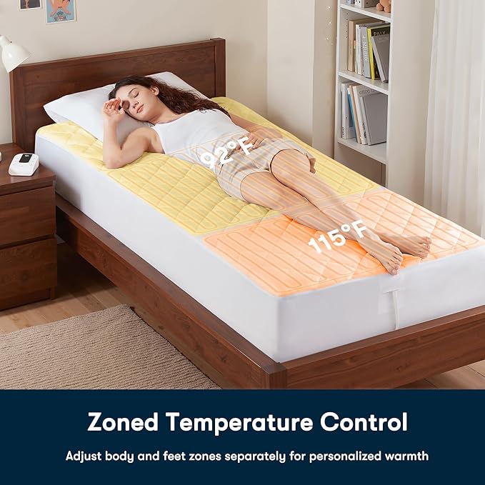 Serta Multi-Zone Heated Mattress Pad – Single Controller for Personalized Body & Foot Warmth, 10 Heat Settings, Auto Shut-Off, Soft Microfiber, Machine Washable, 15" Deep Pocket – Full Size