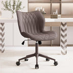 YOUNUOKE Armless Desk Chair Comfy Office Chair with Wheels Home Ergonomic Task Chair Adjustable Computer Chairs Modern Faux Leather Swivel Chair Upholstered Makeup Vanity Chair with Back(Brown)