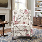 Recliner Chair, Upholstered Wingback Floral Pushback Armchair with Adjustable Backrest & Footrest, Comfy Accent Chair for Small Spaces, Living Room, Bedroom-Plants Floral, Set of 1
