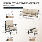 HERA'S HOUSE 5 Pieces Patio Furniture Set, 2 x Cushioned Rocking Chair, 2 x Ottoman, 1 x 3-Seat Sofa, All Cushioned 7 Seats Outdoor Conversation Set for Lawn Garden Backyard