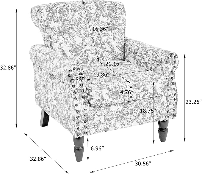 Accent Chair, Upholstered High Back Floral Armchair with Nailhead Trim & Wood Legs, Comfy Wingback Reading Single Sofa Chair for Small Spaces, Living Room, Bedroom (Rococo Green, Set of 2)