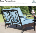 MFSTUDIO 5 PCS Outdoor Patio Furniture Set, Metal Outdoor Conversation Set, Rattan Wicker Patio Sectional Sofa Set with 2 x Rocking Single Sofa, 2-Seat and 3-Seat Sofa, 1 x Coffee Table, Blue