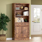 71.4" Tall Bookshelf with Drawers & Cabinet, 5-Tier Floor Standing Bookcase with Storage Doors, Adjustable Shelves & Metal Handles, 31.5" Wide Organizer for Home Office, Living Room