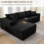 107" Cloud Sectional Couch, Modular Sectional Sofa with L-Shape Chaise, Corduroy Boneless Couch with Deep Seat, Upholstered Sofa for Living Room, No Assembly Required(Left-Facing Chaise, Black)