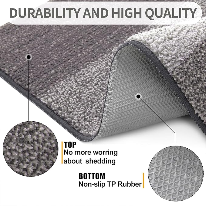 Kitinjoy Indoor Outdoor Door Mat, 59x20 Non-Slip Absorbent Dirt Trapper, Low-Profile Washable Inside Entrance Front Floor Mat, Sturdy Soft Entry Doormats for Entryway, Light Grey