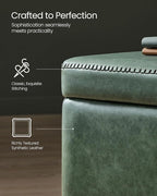 VASAGLE EKHO Collection - Storage Ottoman Bench, Entryway Bedroom Bench, 25 Gallons, Synthetic Leather with Stitching, Mid-Century Modern, Safety Hinges, Loads 660 lb, Forest Green ULOM075C01
