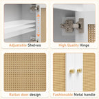 Over The Toilet Storage Cabinet, Behind Toilet Bathroom Organizer with Adjustable Shelves, Above Toilet Organizers with Rattan Door, Space Saver for Restroom, Bathroom, Laundry