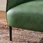 KINWELL 33" W Faux Leather Barrel Chairs Set of 2 with Hand-Tufted Pleated Back Flared Arms, Modern PU Upholstered Accent Chairs with Metal Legs, Large Armchairs Lounge Chairs for Living Room, Green