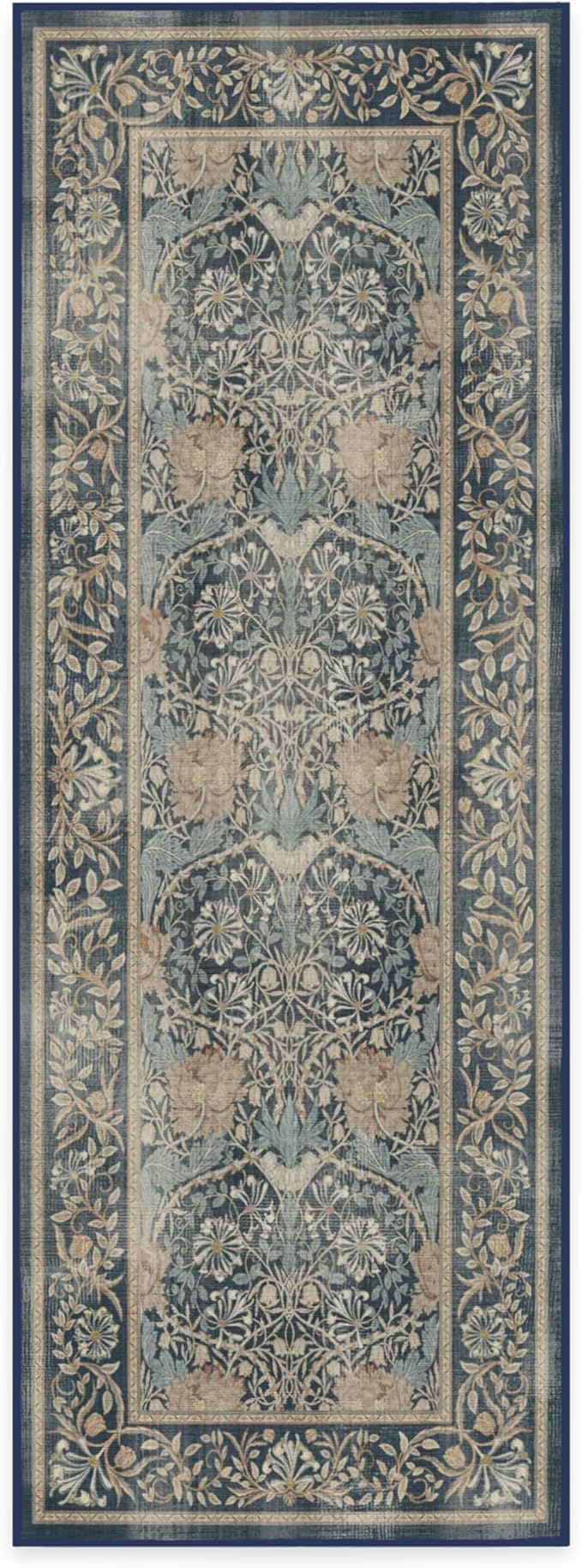 RUGGABLE x Morris & Co Machine Washable Runner Rug – Honeysuckle & Tulip Blue 2.5x7, Stain-Resistant, Non-Slip – Washable Rug for Hallway, Entryway, Living Room & Kitchen–with Cushioned Pad