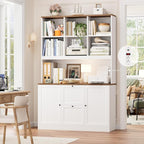 HIFIT 72'' Tall File Bookcase with Power Outlet & Printer Stand, 2 Drawer Filing Cabinets for Home Office Fit Hanging A4 File, Storage Cabinet w/ 3 Tier Open Book Shelf & Doors for Living Room, White