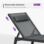 PURPLE LEAF Outdoor Oversized Lounge Chair Set of 3 Patio Chaise Pool Lounger Aluminum Frame with Side Table and Wheels for Outside Sunbathing Tanning Recliner Including Pillows Gray