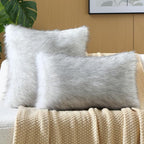 FUTEI Black White Decorative Throw Pillow Covers 12x20 Inch Set of 2,Soft Fluffy Faux Fox Fur Textured Lumbar Pillow Case,Modern Home Decor for Couch Living Room