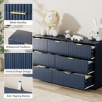 Navy Blue Dresser for Bedroom, Modern Dresser with 7 Drawers and Smooth Slides, Wide Chest of Drawers with Golden Handles for Bedroom, Living Room, Closet, 15.7" D x 55.1" W x 31.4" H