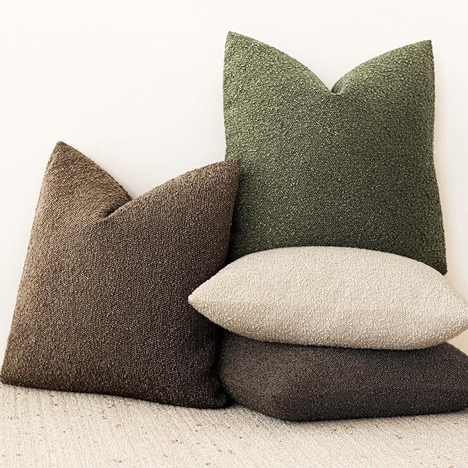 Foindtower Pack of 2, Decorative Textured Boucle Throw Pillow Covers Accent Solid Pillow Cases Cozy Soft Couch Cushion Case for Chair Sofa Bedroom Living Room Home Decor 22x22 Inch Chocolate