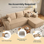 104" Cloud Sectional Couch with Chaise, Boneless L-Shaped Cloud Couch with Deep Seat, Corduroy Modern Minimalist Sofa, Assembly Free Comfy Sofa for Office Living Room Apartment(Camel, Right Chaise)