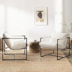 Furnilivng Large Sling Accent Chairs Set of 2, Comfortable Boucle Fabric Arm Chair, Upholstered Cozy Reading Chair for Living Room, Bedroom, Dressing Room, Home Office, White