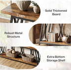 Tribesigns 2 Tiers Narrow Entryway Console Table, 71-Inch Long Industrial Wooden Sofa Table Behing The Couch with Storage Shelf and Metal Frame for Lving Room, Entrane, Hallway, Brown & Black