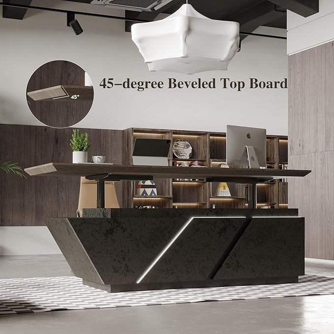 SAINTCY 78.7 Inch Adjustable Executive Desk - Luxury L Shaped Desk with Drawers, Large Table with File Cabinets, Executive Office Desks with LED Light Strip Home Office Desk for Professionals
