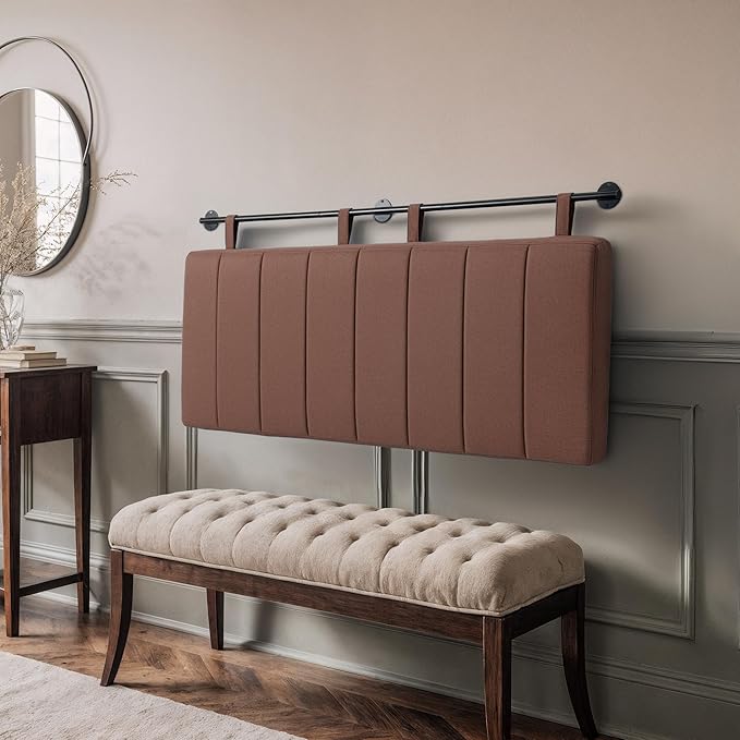 UEV King Headboard Only, Wall Mounted Hanging Upholstered Bed Head Board, Modern Vertical Channel Design of Fine Linen, Elegant Brown Fluted Headboard for Bedroom (Brown, King Size)