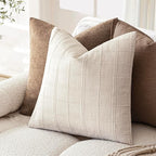 Foindtower Set of 2 Decorative Linen Check Throw Pillow Covers Neutral Farmhouse Vintage Cushion Covers Modern Boho Home Decor for Sofa Chair Couch Bedroom Living Room,20×20 Inch,Natural Beige