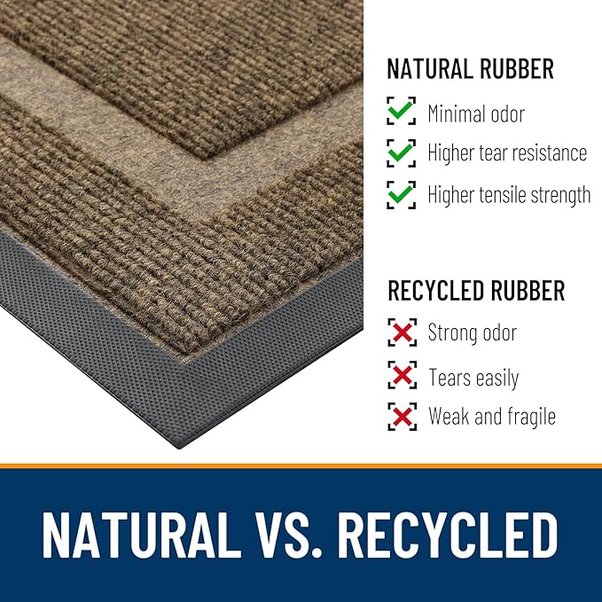 OLANLY Front Door Mat Indoor Outdoor Entrance, Waterproof All-Season, All-Weather Doormat, Sturdy Natural Rubber, Fade Resistant, Low Profile, Easy Clean Patio Porch Entryway Mat, 23.5x15.5, Brown